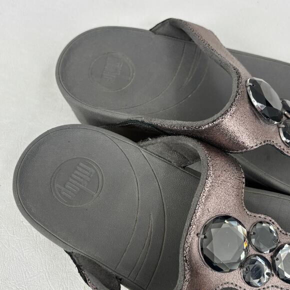 FitFlop Thong Sandals Size 8 Jeweled Metallic Slip On Toe Post Flip Flop Shimmer - Picture 5 of 10